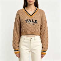 Pull-over décontracté à manches longues en tricot jacquard personnalisé Kiki, rayures jaunes de haute qualité, col rond, OEM & ODM, vente en gros pour l'automne