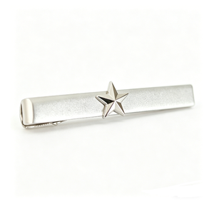 Clásico Clip para Corbata de Hombre Minimalista con Estrella de Cinco Puntas 3D Plateado Mate para Negocios, Compromisos y Bodas - Product Image 3