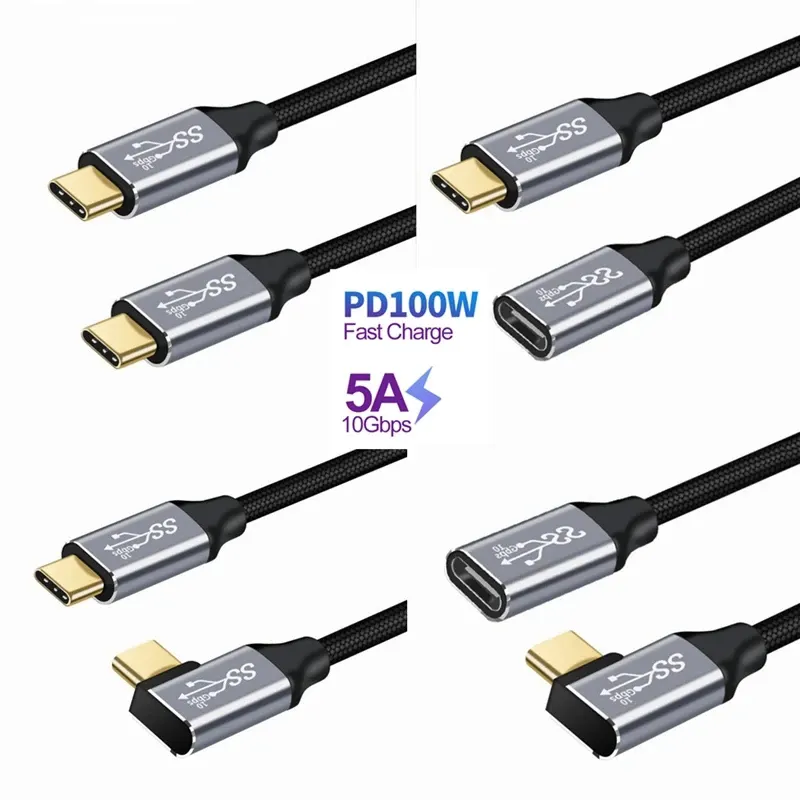 Удлинительный кабель USB C 3,1 Gen2 10 Гбит/с, тип C к C PD 100 Вт QC4.0 3,0 5A для быстрой зарядки