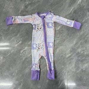 Toptan Unisex Özel Baskılı Bambu Viskon Pijama Organik Çift Fermuarlı Tulum Küçük Uyuyanlar Çocuk Bambu Bebek Kıyafetleri - Product Image 2