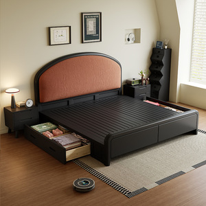 Luxury King Queen Size Wooden Bed Frame Floating Vintage Double Bed Modern Bedroom <strong>Furniture</strong> Upholstered Soft Bed <strong>Smart</strong> - Product Image 2