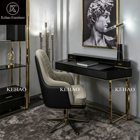 Bureau d'écriture minimaliste italien en laque noire, bois de placage, structure en acier inoxydable doré, tiroirs de rangement, bureau personnalisé pour villa, hôtel, maison