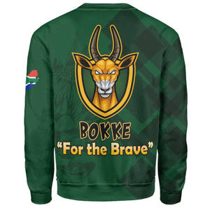 Sweat-shirt de rugby des Springboks d'Afrique du Sud, imprimé drapeau et emblème de l'équipe nationale « Bokke for the Brave », col rond vert - Product Image 2