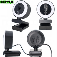 Webcam USB à mise au point automatique avec anneau lumineux tactile, caméra d'ordinateur HD 1080P/2K/4K avec micro et cache de confidentialité pour appels vidéo sur PC et ordinateur portable