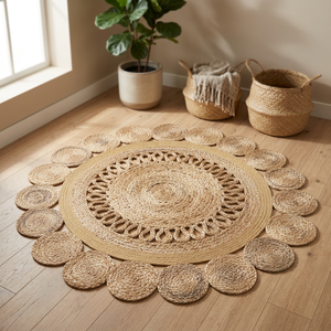 Nouveau tapis rectangulaire en jute, motif floral, tressé, à poils moyens, antidérapant, style moderne, fait main, pour chambre à coucher - Product Image 6