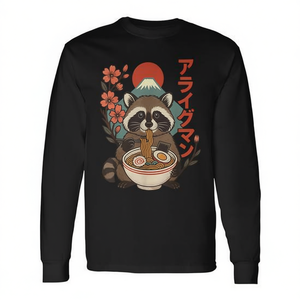 Camiseta de manga larga con estampado de anime de mapache comiendo ramen - Product Image 2