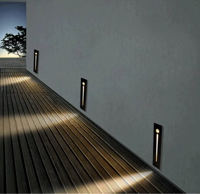 Luz LED empotrada para exteriores, lámpara de pared de aluminio para escalón, luz nocturna, de esquina, interior, escalera