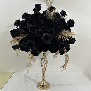 IFG 2023 nouveau design 50cm 80cm <span class=keywords><strong>boule</strong></span> de fleur noire de mariage avec <span class=keywords><strong>plume</strong></span> d'autruche noire et décor de feuilles d'or - Product Image 1
