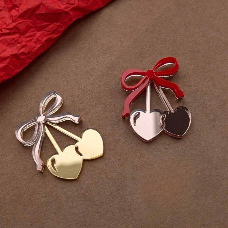 Double layered bow cherry red+rose gold (about 5cm high)