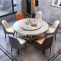 Luxuriöses Rundes Esszimmer-Set mit 4 Stühlen Gesinterter Steinoberfläche Drehbare Mittelplatte Goldene Säulenbasis für Zuhause