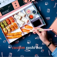 Boîte à sushi en papier sur mesure avec compartiments et fentes pour sauce, ensemble d'emballage bento à emporter