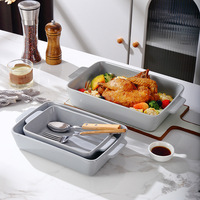 Ensemble de plats de cuisson carrés en céramique à double poignée avec plat à fromage, plat à pâtes et plateau de four – Essentiels pour la cuisson au four et au micro-ondes