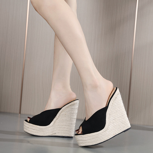 Nouvelles Chaussures Femme 2023 : Mules Compensées en Daim Tricoté, Élégantes et Confortables - Product Image 1