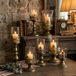 Portavelas Metálico Vintage Estilo Huracán, Bronce Gris Retro, Centro de Mesa <span class=keywords><strong>para</strong></span> Bodas y Navidad, Hecho a Mano, Ecológico, con Protector de Vidrio - Product Image 2