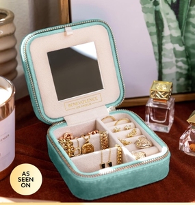 Organisateur de bijoux de voyage en velours bleu vert avec miroir, articles préférés, meilleurs cadeaux - Product Image 4