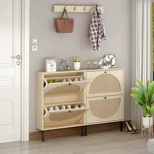 Luxury Wooden Shoe Rack Cabinet For Entryway Rattan Shoe Storage For Living Room Or Warehouse Home Furniture