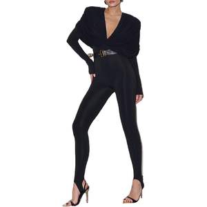 Combinaison moulante noire à manches longues pour femme, taille haute, sexy, tenue de club, printemps-été, extensible, effet ventre plat, modèle personnalisé 2026 - Product Image 4