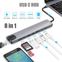 Hub USB 3.0 Type-C 8-en-1 en alliage d'aluminium 2.1 avec prise audio 3,5 mm et lecteur de cartes SD/MicroSD - En stock