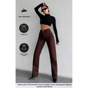 Jeans marron à jambes larges pour femmes, mode funky, luxe, taille haute, coupe ample, denim durable et écologique, style moderne de rue, taille - Product Image 3