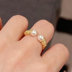 Anillo Abierto Superpuesto Exquisito de Plata de Ley S925 con Diamante y Perla, Diseño de Lujo Japonés, Anillo con Diseño de Espiral - Product Image 5