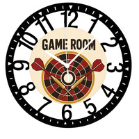 Horloge murale en métal décorative, horloge de salle de jeux de fléchettes, cadran en bois imprimé UV, fer forgé, idée cadeau pour la grotte de l'homme