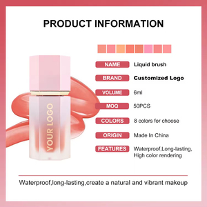 Rubor Líquido Vegano Personalizado con Tu Logotipo, con Brocha, Larga Duración, Hidratante, Resistente al Agua, Mineral, Color Rosa, Marca Privada - Product Image 5