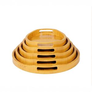 Round <b>tea</b> <b>tray</b> with handle and non-slip painted double sword series imitation wood round wood grain <b>tray</b> - Product Image 2