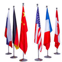 Drapeau de table personnalisé avec logo, avec mât et support en acier inoxydable - Cadeau