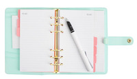 Agenda quotidien en cuir PU rose 6 anneaux, 3 fentes pour cartes classeur personnalisé carnet de notes personnalisé vente en gros