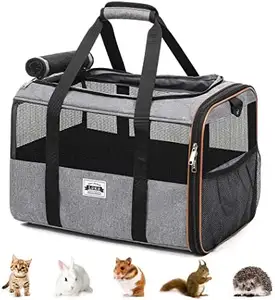 Saco de avião transportador de porcos pequeno transportador de animais de estimação para viagens de coelho hamster para animais cinza grande transportador de gatos com rodas