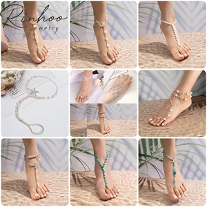 Cavigliere RINHOO di Lusso con Perle Scintillanti per Donne, Gioielli Etnici per <span class=keywords><strong>Piedi</strong></span>, Catena per Caviglia da <span class=keywords><strong>Donna</strong></span> per Feste in Spiaggia - Product Image 1