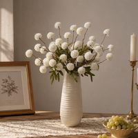 Fleurs artificielles en soie, chrysanthème boule à 5 têtes, tige unique, pour décoration de mariage et de maison, design boule d'oignon, vente en gros