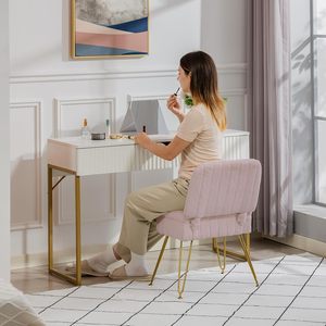 Fauteuil de vanité moderne Manyday avec rangement, ottoman confortable, <span class=keywords><strong>tabouret</strong></span> pliant en fausse fourrure, <span class=keywords><strong>4</strong></span> <span class=keywords><strong>pieds</strong></span> en métal, siège rembourré en fourrure, <span class=keywords><strong>pieds</strong></span> antidérapants - Product Image 2