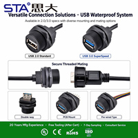 Conector USB Impermeable Recto Macho-Hembra Redondo IP67 para Montaje en Panel PCB, Cable de Extensión USB-A Enrasado, Conectores USB 3.0 de 0.3M 0.5M 1M