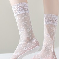 Bas de cuisse noirs respirants en dentelle pour femme, en nylon et coton, fins, blancs, jacquard, pour usage quotidien en été