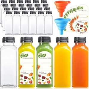 1oz 2oz 6oz 8oz 10oz 12oz 16oz French Square Empty Plastic Juice <b>Bottle</b> Storing Homemade Cold Beverage <b>Bottle</b> with Screw Cap - Product Image 1