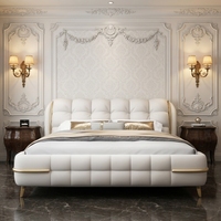 Tête de lit moderne de luxe, tissu capitonné, cadre de lit à plateforme King avec rangement, meuble de chambre à coucher de luxe-Queen Double