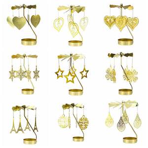 Portacandele portacandele in metallo con carosello in cristallo Tealight per matrimoni in oro - Product Image 3