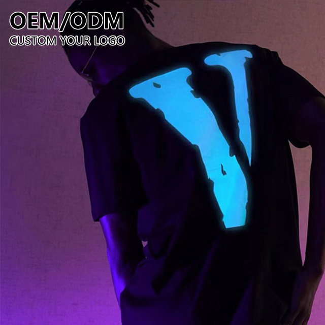 100% Cotton Luminous Print Oversized T-shirt Custom Logo Design t Shirt Light Glow Night Plus Size Heavyweight Tshirt for Men