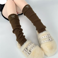 Chaussettes Tube Mi-Mollet Femme Automne Hiver en Polyester Tricoté Épais Respirant Couleur Unie avec Nœud Décontracté pour Usage Quotidien