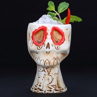 Mug TIKI Horrifique Crâne pour Bar Hawaïen, Tasse en Céramique à Yeux Sanglants, Motif Fantôme, pour Bière et Cocktails, Tête de Mort Créative et Amusante
