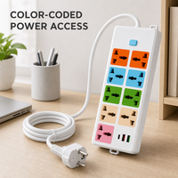 Multiprise universelle IP44 10A en laiton avec USB Type-C PD à charge rapide, 6 prises multi-standards, protection contre les surtensions, rallonge de voyage