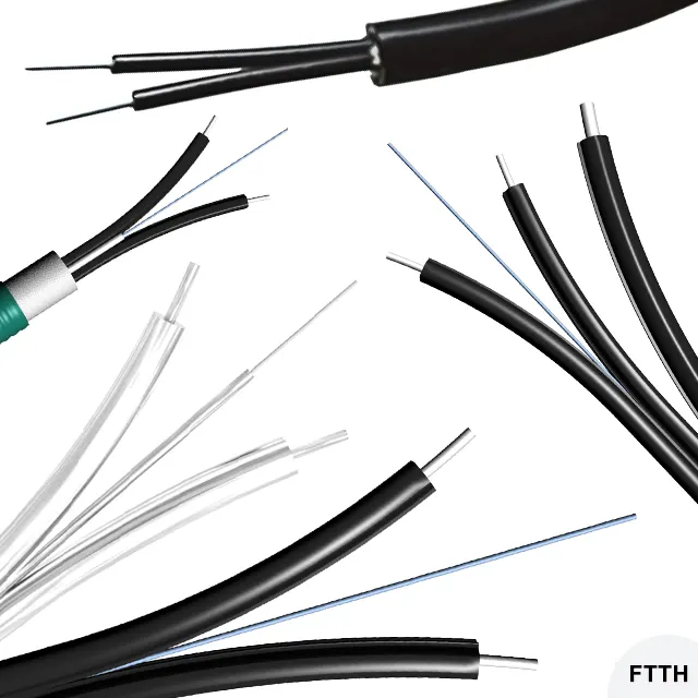 Cabo de fibra óptica ftth 2 núcleos, cabo liso de fibra óptica g657a 2 hilos