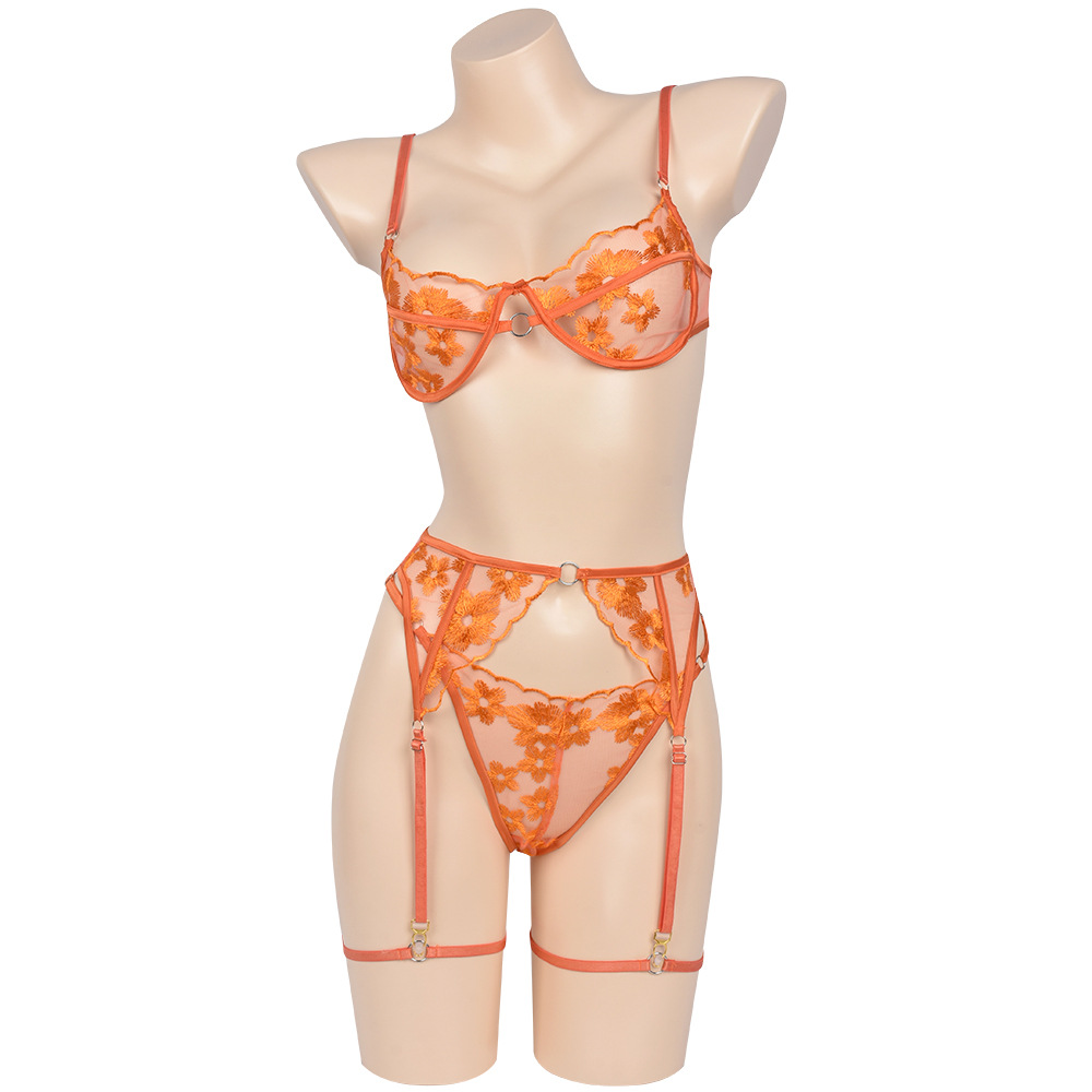 Europe and the United States Sexy Mesh Embroidery Ladies Sling Sexy Lingerie  3-piece Set Women's Clothing| Alibaba.com