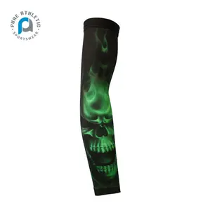 PURE Wholesale Skull Tattoo Sleeve Personalizado Impressão Mão Capa Homens Outdoor Riding Sunscreen Ice Silk Cool Arm Sleeves Feminino