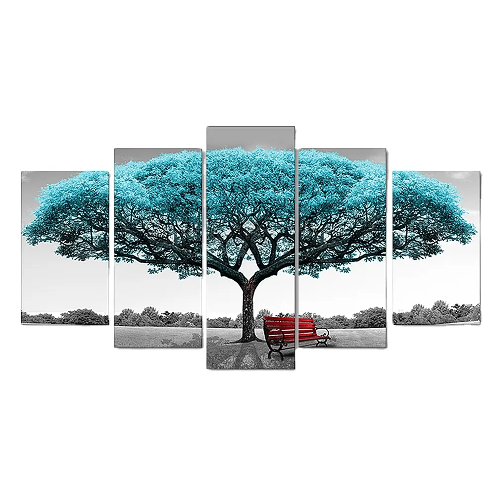 Moderno 5 uds lienzo paisaje árboles pintura lienzo arte de pared para decoración del hogar