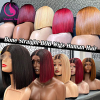 Pelucas de Cabello Humano Virgen de Vietnam, Pelucas Cortas con Frente de Encaje, Lisas, sin Pegamento, de Doble Trama, para Mujeres Negras
