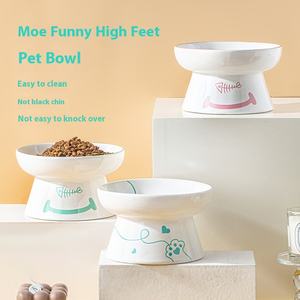 Easy Clean Round Durable Anti-derrapante Ceramic <span class=keywords><strong>Cat</strong></span> Water Food Feeder Cartoon Impresso Ceramic Puppy Dog Elevated <span class=keywords><strong>Bowl</strong></span> para gatos Indoor - Product Image 2