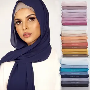 New Design Solid Color Hijab Silk Scarf Muslim