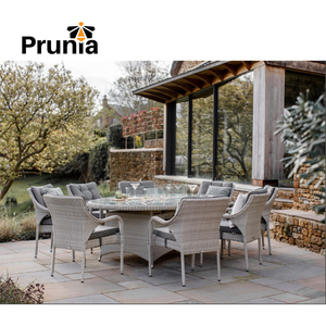 High Quality 8 <strong>Seat</strong> Modern Wicker Outdoor Dining Set with <strong>Firepit</strong> Table - Product Image 1